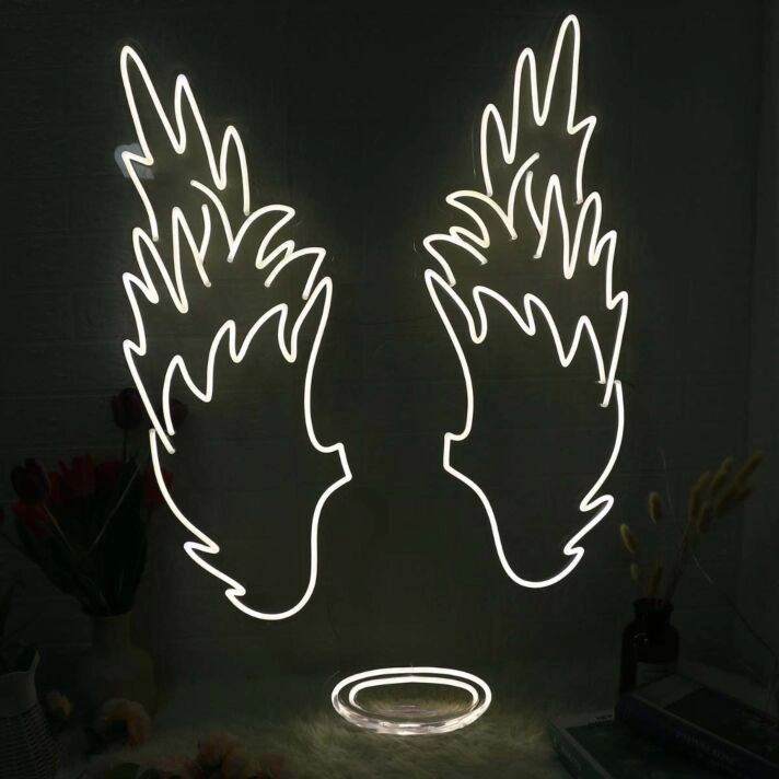 Angel Wings And Halo White Neon Sign
