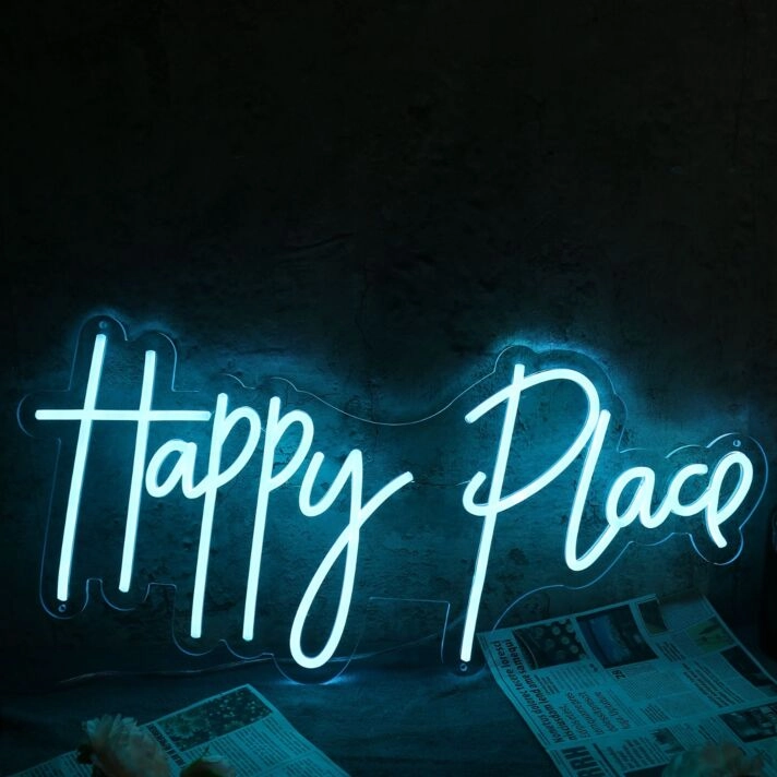 Happy Place Blue Neon Sign