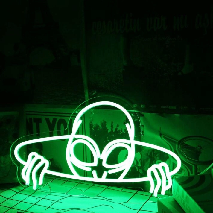 Aliens Come Out Of The Hole Green Neon Sign