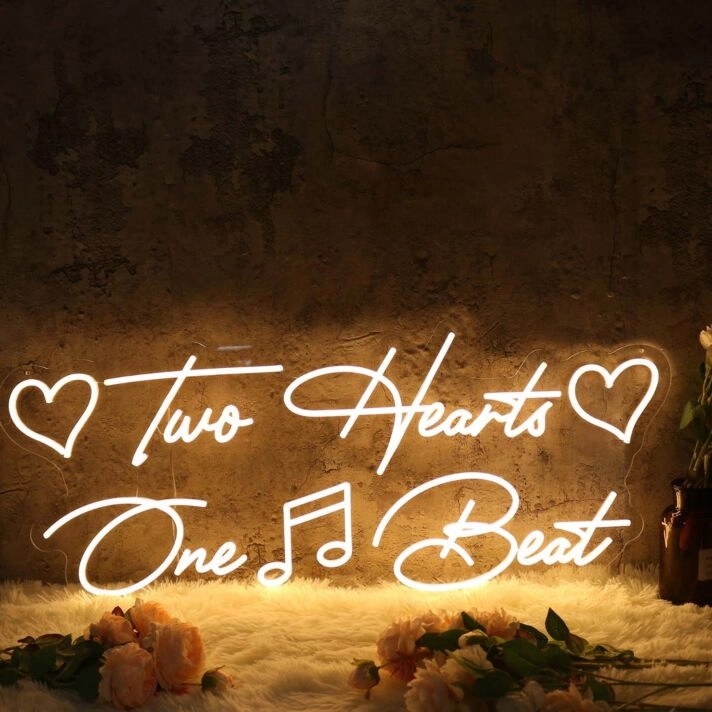 Two Hearts One Beat Yellow Neon Sign