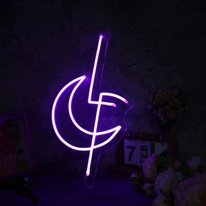Moon Vector Purple Neon Sign