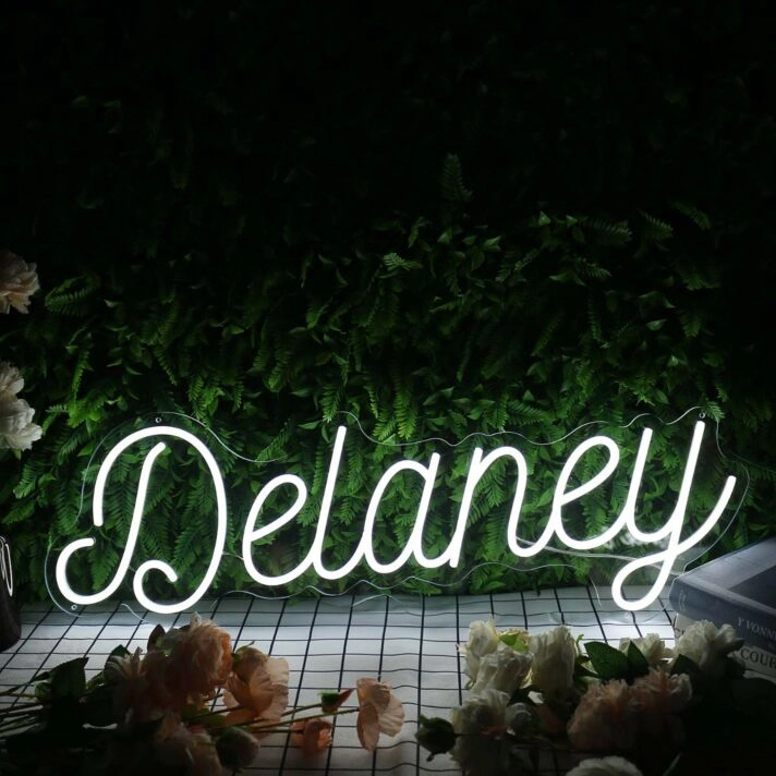 Delaney White Neon Sign