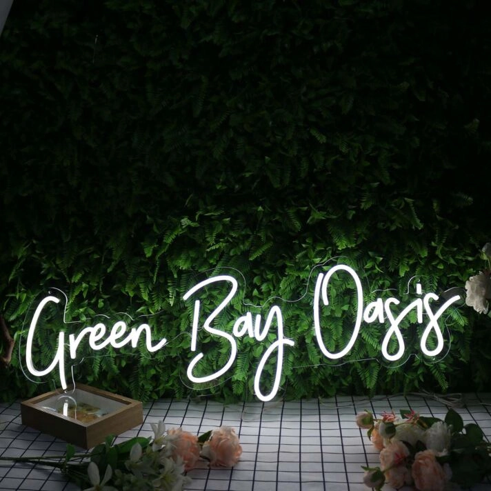 Green Bay Oasis White Neon Sign