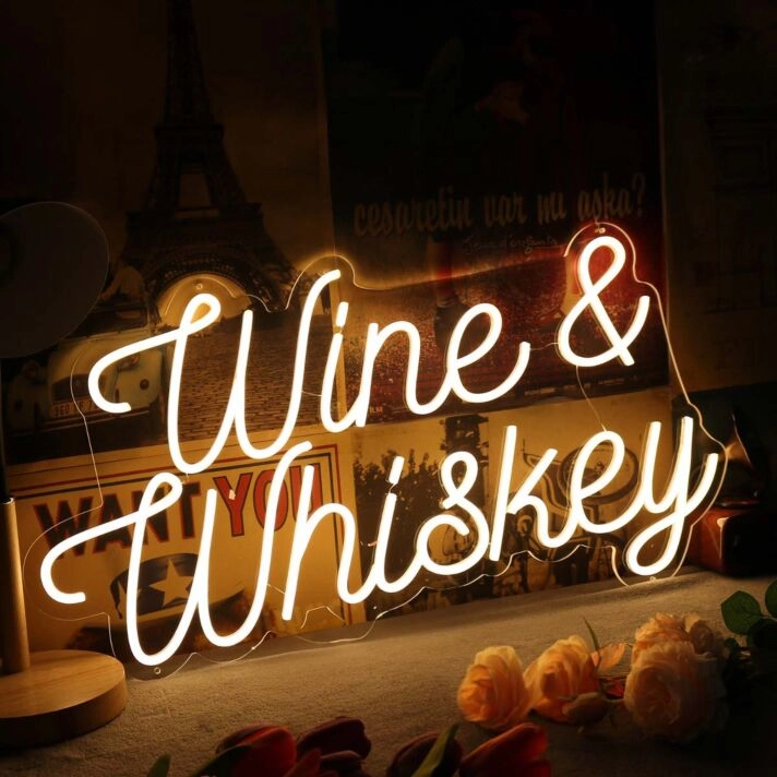 Wine And Whiskey Yellow Neon Sign