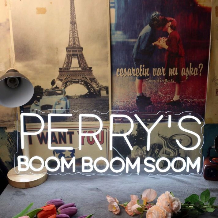 Perry's Boom Boom Boom White Neon Sign