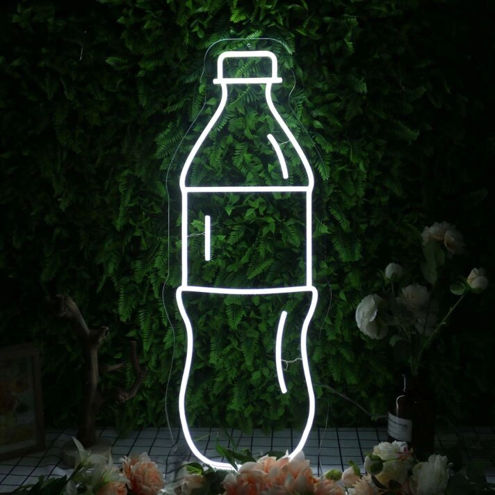 A Bottle Of Beverage White Neon Sign