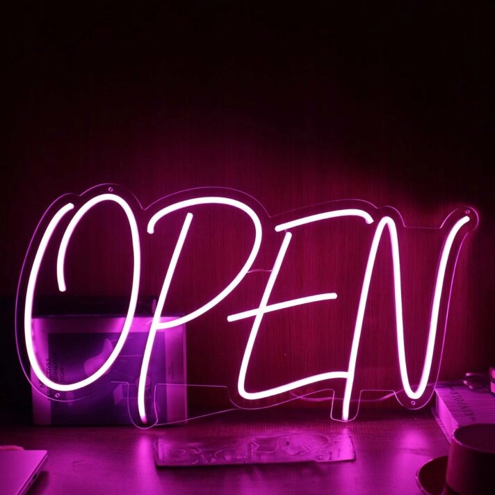 Open Purple Neon Sign