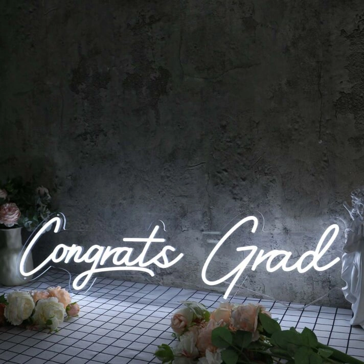 Congrats Grad White Neon Sign