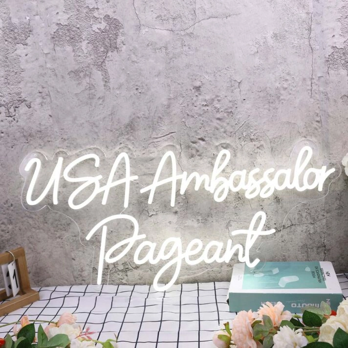 USA Ambassador Pageant White Neon Sign