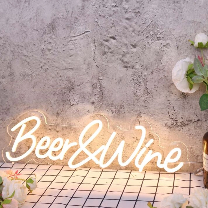 Beer And Wine Yellow Neon Sign