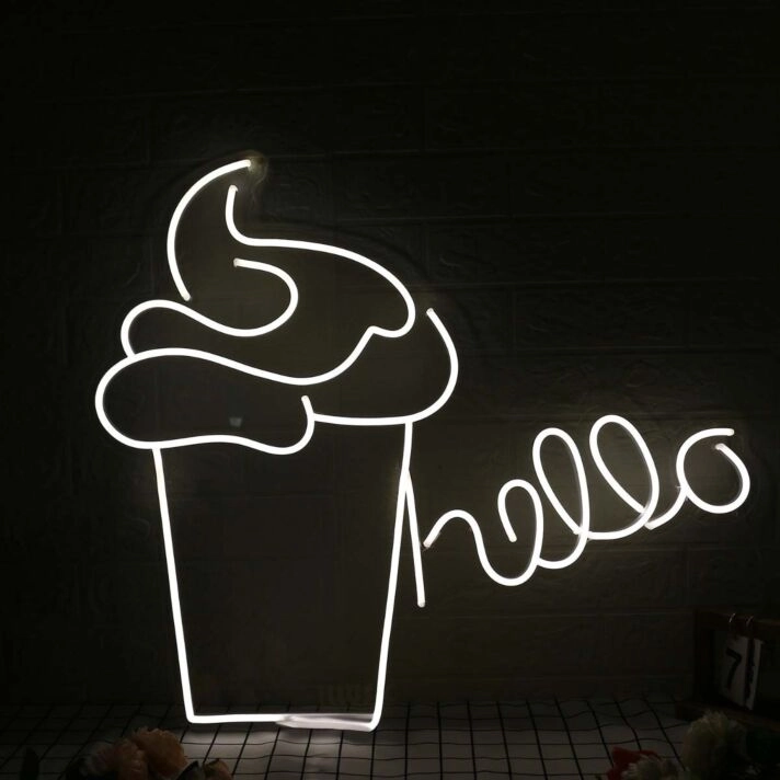 Hello With Ice Cream White Neon Sign