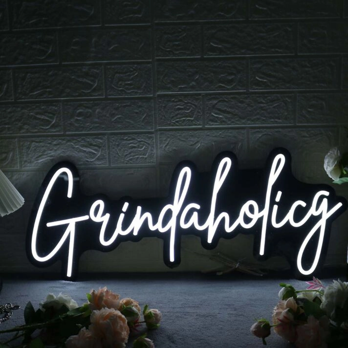 Grindaholicg White Neon Sign