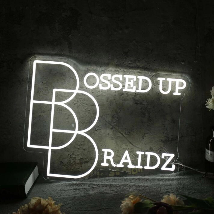 Bossed Up Braidz White Neon Sign