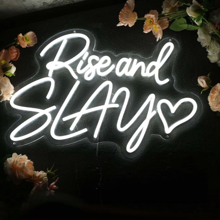 Rise And Slay White Neon Sign