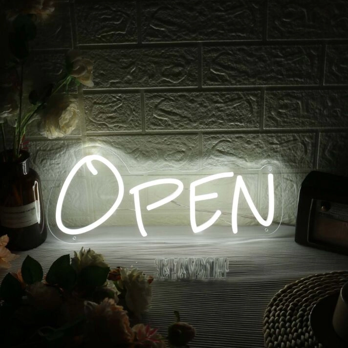 White Open Neon Sign