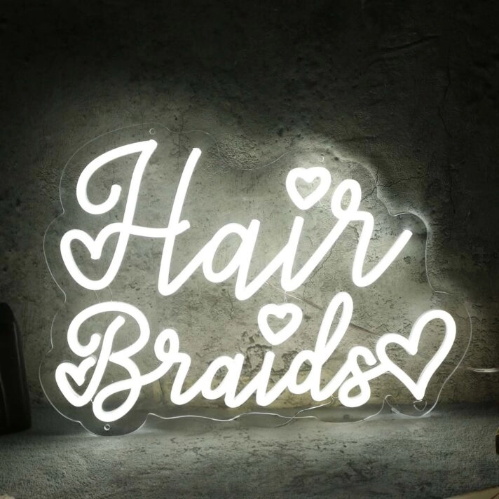 Hair Braids White Neon Sign