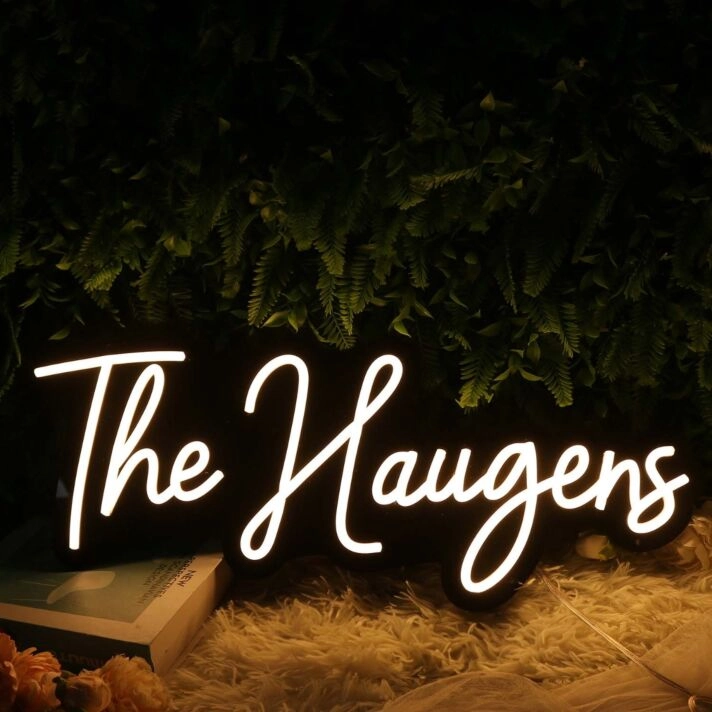 The Haugens White Neon Sign
