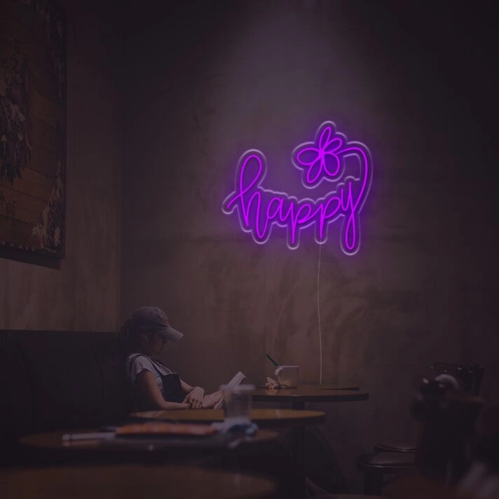Happy With Flower LED Neon Sign