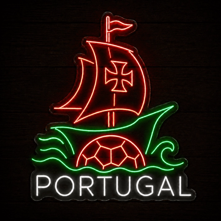 Portugal Sailing Ship Soccer LED Neon Sign Portuguese Football Neon Light Wall Decor for Sports Bar Game Room