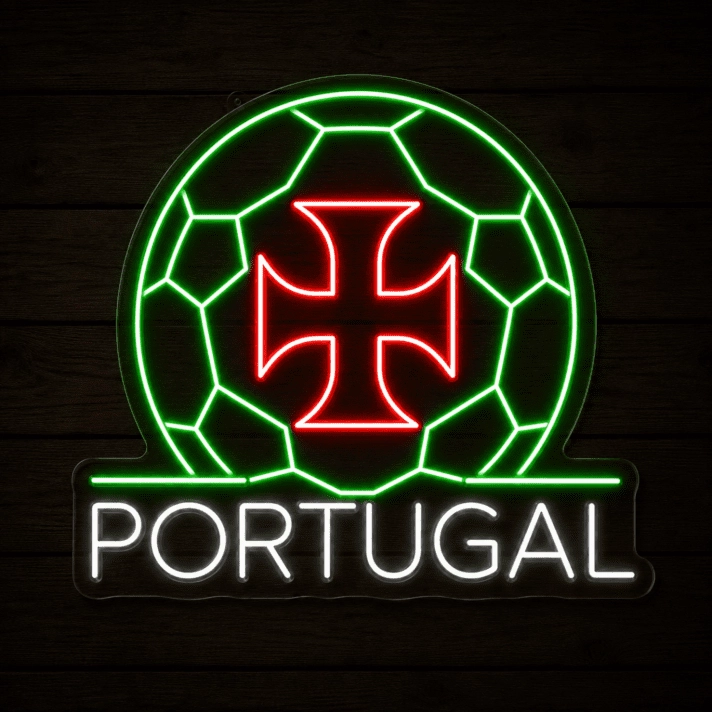 Portugal Cross Soccer LED Neon Sign Portuguese Football Neon Light Wall Decor for Sports Bar Game Room