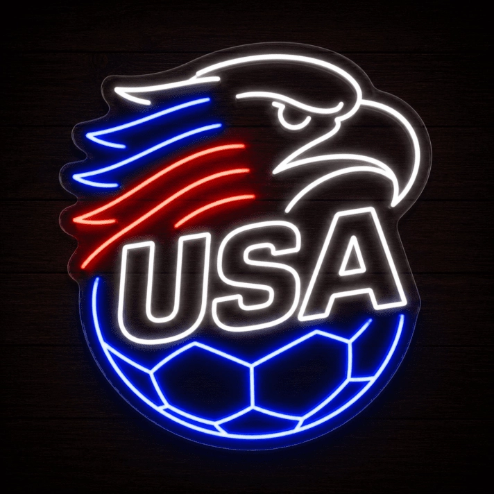 USA Eagle Soccer LED Neon Sign, Patriotic Red White & Blue Team Sports Wall Decor Light, American Football Silhouette Light for Man Cave, Bar, Fan Cave Event Display