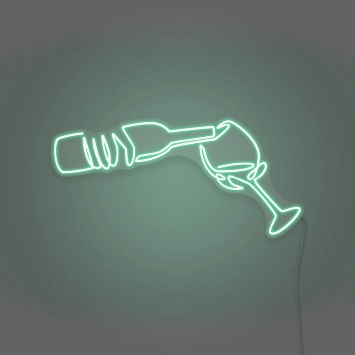 Wine Poured To Glass Neon Lights
