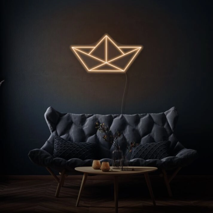 Origami Boat Neon Journey of Imagination and Creativity