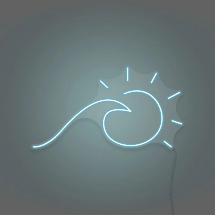Sun and Sea Wave Neon Artistic Representation of Beachside Serenity