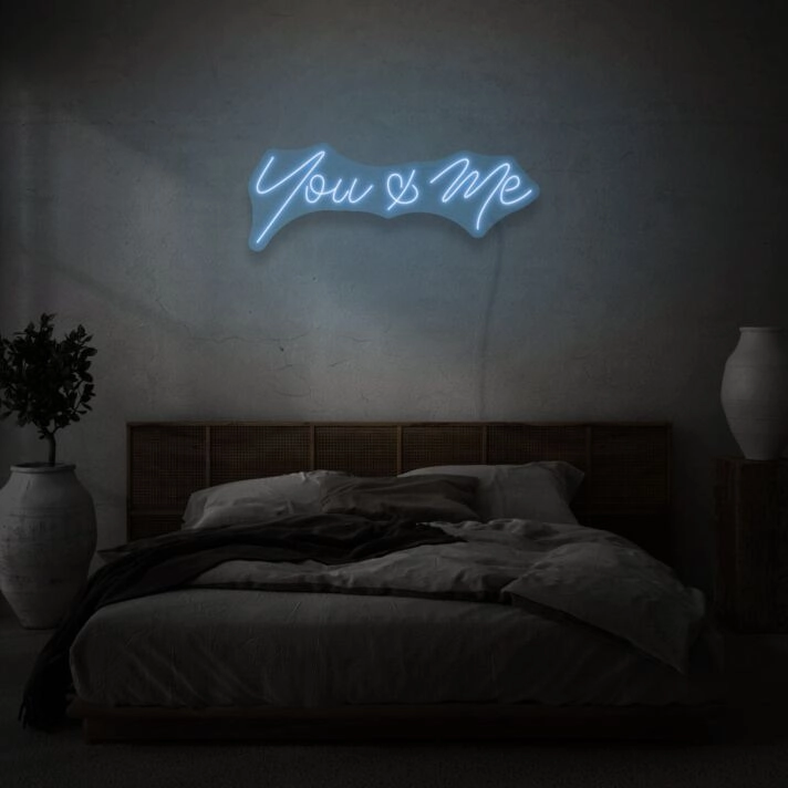 You & Me Cursive Neon Lettering Intimate Connection and Affection