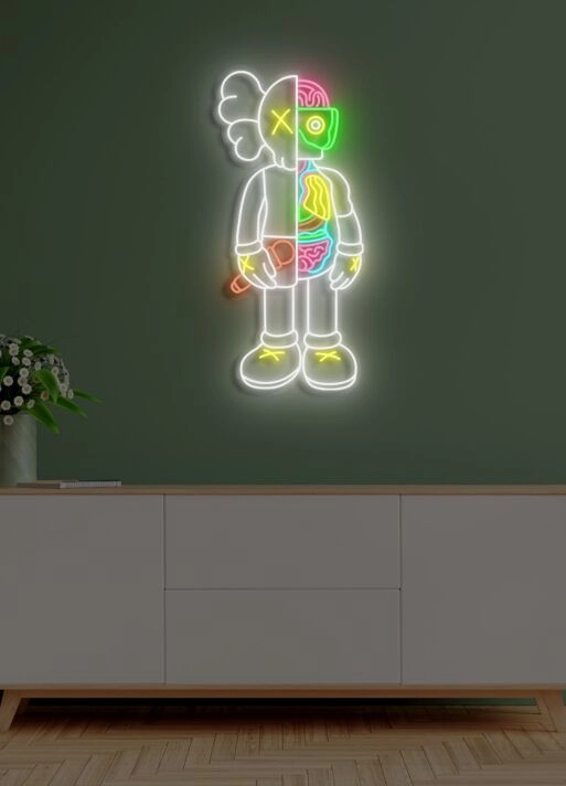 Divided Neon Art Reflecting Inner Struggle and Balance