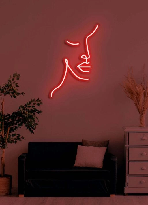 Half face Neon Art Duality and Complexity in Light Form