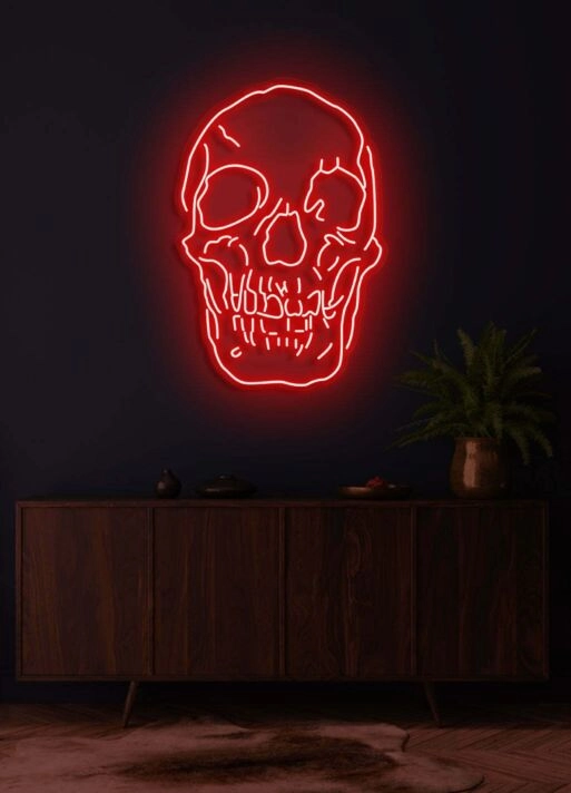 Skull Neon Skilt Edgy Neon Art for a Bold Statement