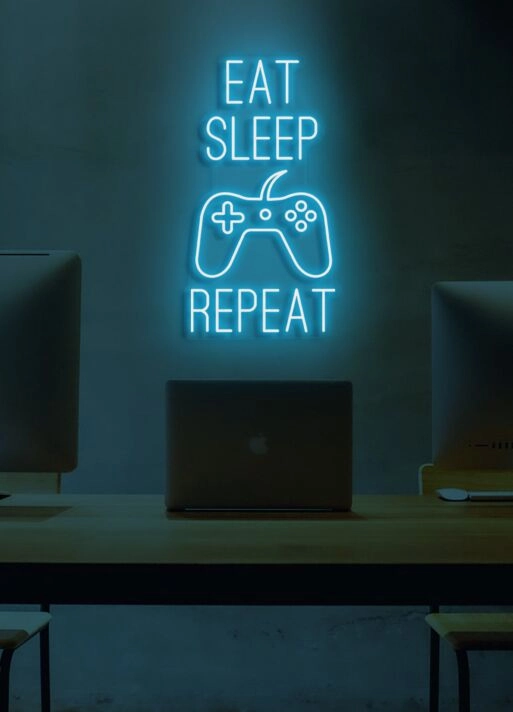 Eat Sleep Game Repeat Neon Cycle of a Gamer's Life
