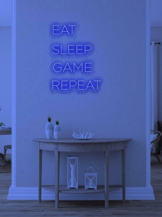 Eat Sleep Game Repeat Neon Tribute to Gaming Lifestyle