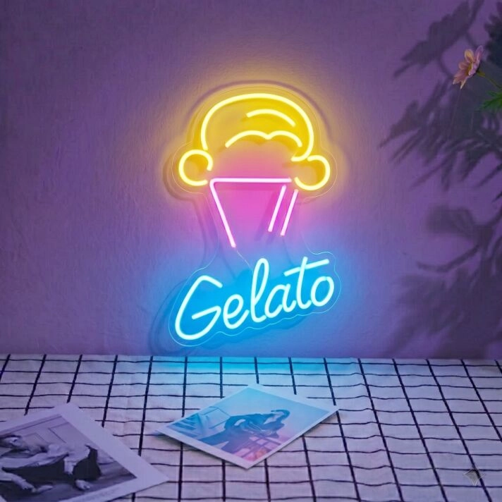 Customize Gelato & Cone Playful Neon for Ice Cream Parlors