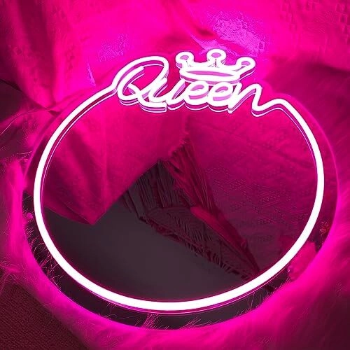 Elegant Queen and Crown Neon Mirror Art