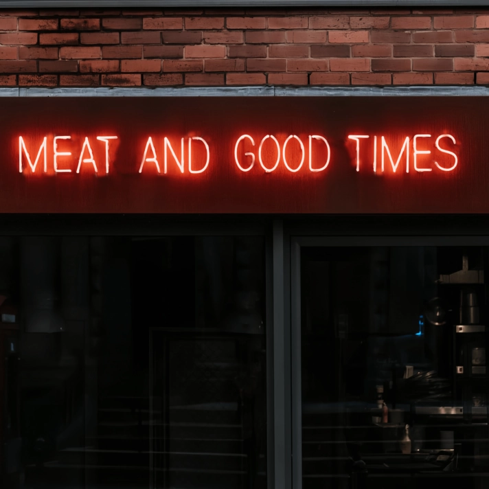 Grill Master's Delight: Meat and Good Times Neon Art to Elevate Your BBQ Experience