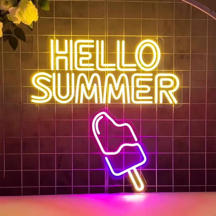 Customize Hello Summer Popsicle Ice Cream Neon Sign