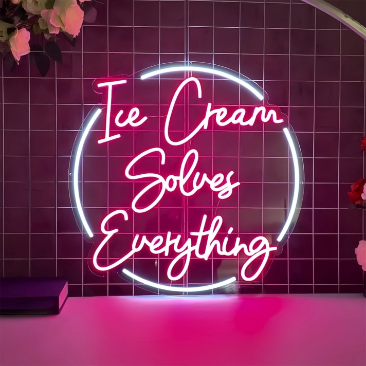 Sweet Serenity Ice Cream Solves Everything Neon Sign