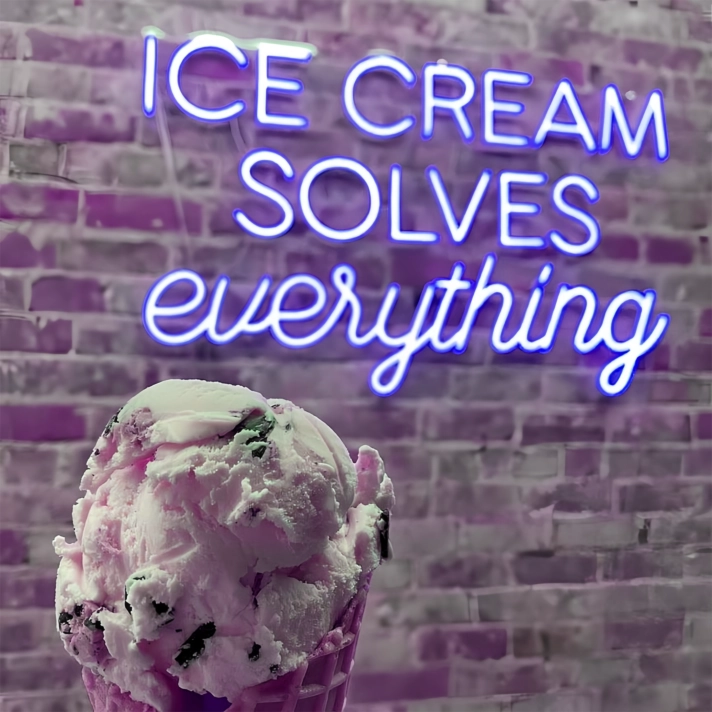 Indulge in Bliss Ice Cream Solves Everything Neon Sign