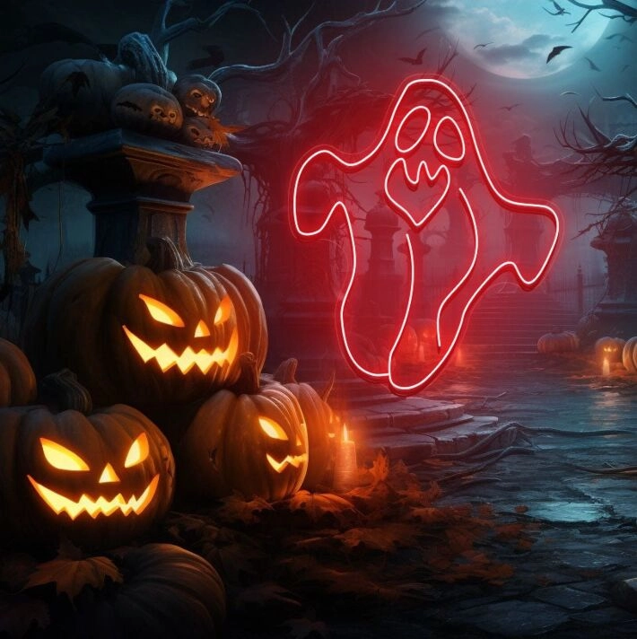 Ghost Neon Sign Halloween Holiday Party Wall