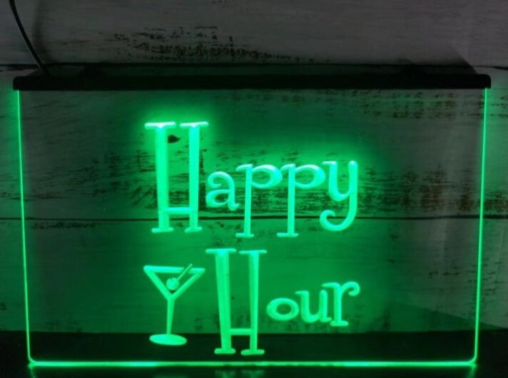 Happy Hour Martini Glass Hanging Neon Sign
