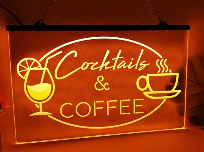 Cocktails and Coffee Hanging Neon Sign