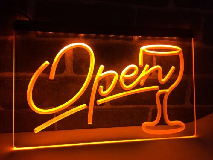 Open Wine Glass Hanging Neon Sign