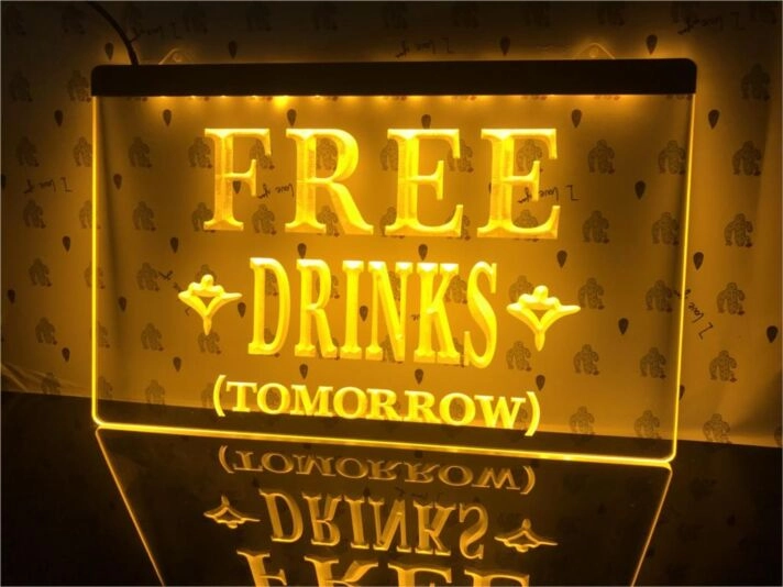 Free Drinks Tomorrow Hanging Neon Sign