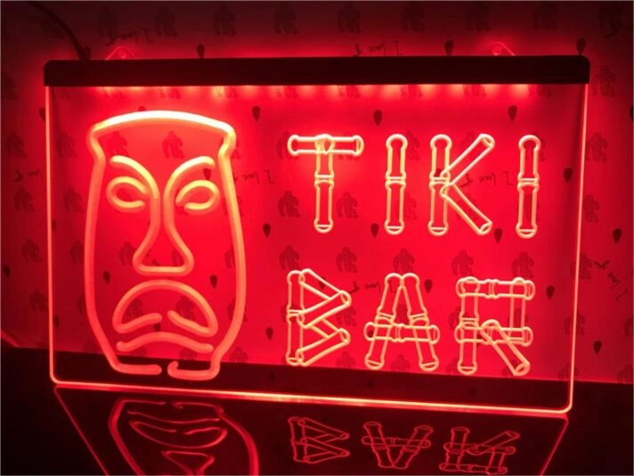 Tiki Bar Bamboo Mask Hanging Neon Sign