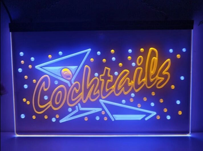 Cocktails & Fizz Two Tone Hanging Neon Sign