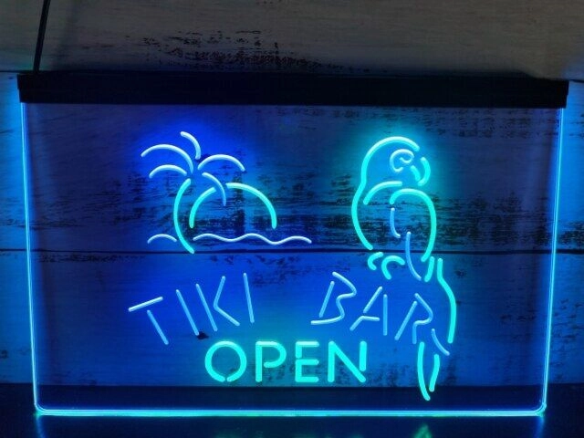 Tiki Bar Open Two Tone Hanging Neon Sign