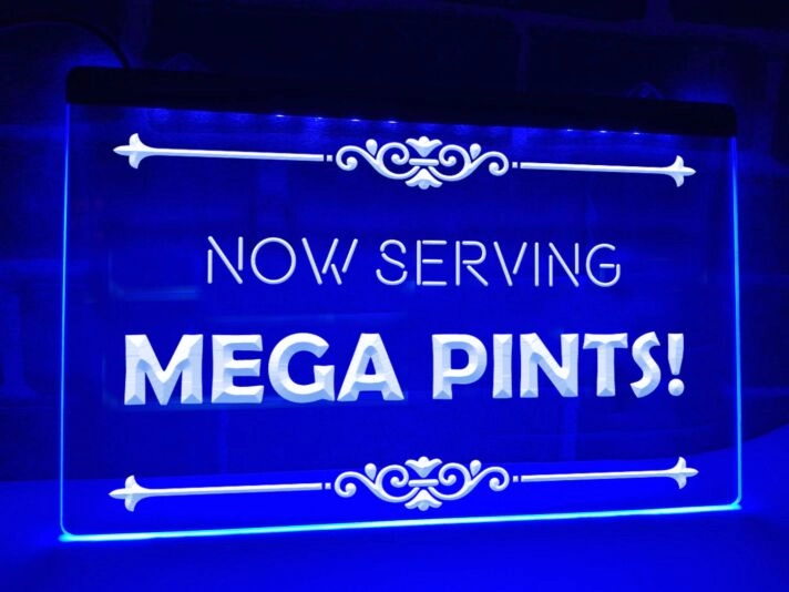 Now Serving Mega Pints Hanging Neon Sign