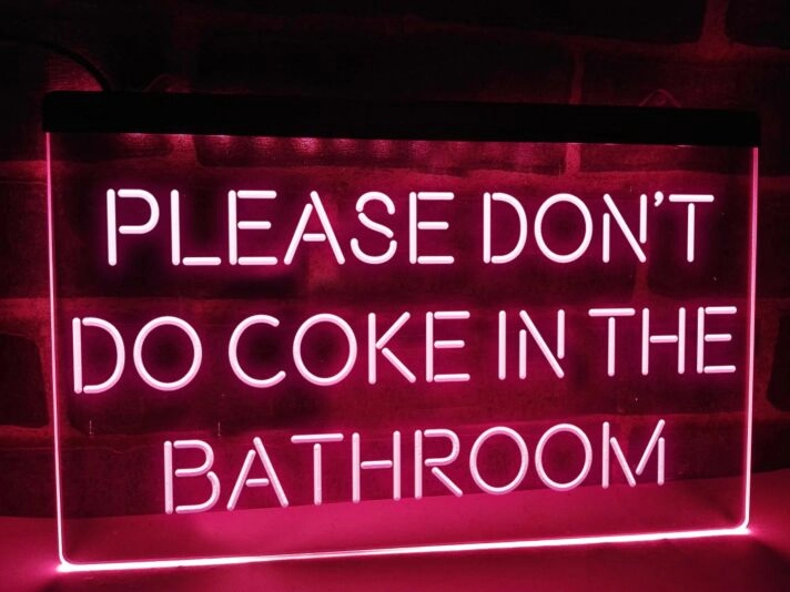 Please Don't Do Coke in the Bathroom Hanging Neon Sign